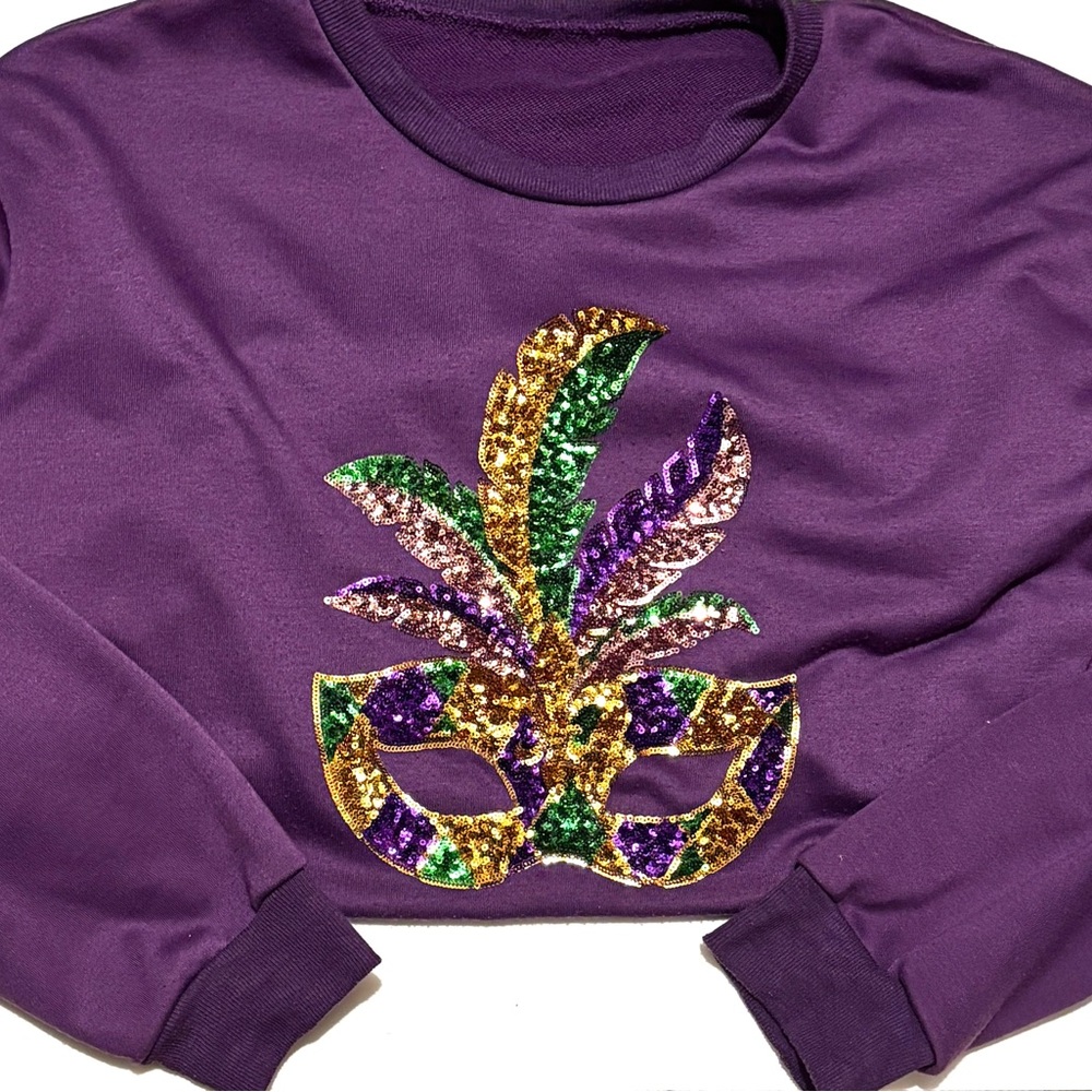 Mardi Gras Purple Sequin Mask Sweatshirt! XXL